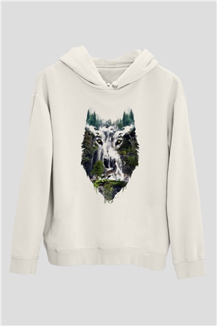 Doğa ve KurtBeyaz  Unisex Hoodie