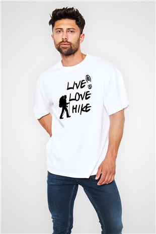 Doğa Yürüyüşü Baskılı Unisex Beyaz Oversize Tişört - Tshirt