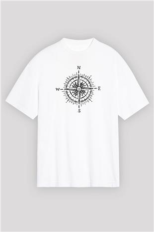 Doğa Yürüyüşü Baskılı Unisex Beyaz Oversize Tişört - Tshirt