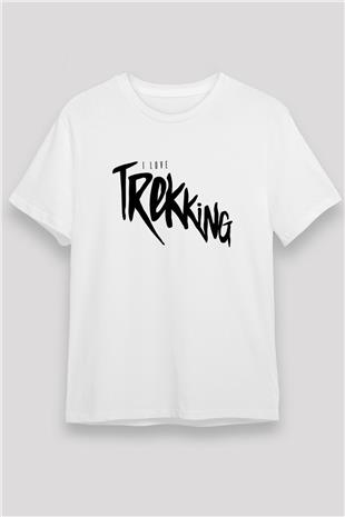 Doğa Yürüyüşü Baskılı Unisex Beyaz Tişört - Tshirt