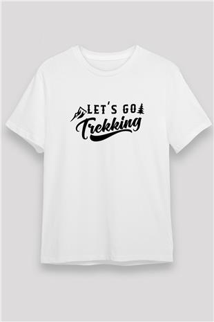 Doğa Yürüyüşü Baskılı Unisex Beyaz Tişört - Tshirt