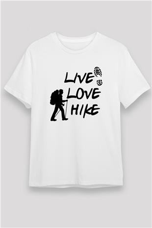 Doğa Yürüyüşü Baskılı Unisex Beyaz Tişört - Tshirt