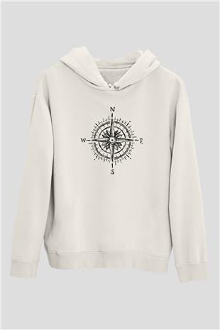 Doğa Yürüyüşü Baskılı Unisex Ekru Hoodie