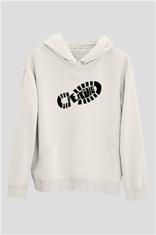 Doğa Yürüyüşü Baskılı Unisex Ekru Hoodie