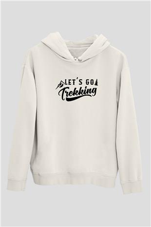 Doğa Yürüyüşü Baskılı Unisex Ekru Hoodie