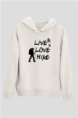 Doğa Yürüyüşü Baskılı Unisex Ekru Hoodie