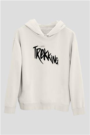 Doğa Yürüyüşü Baskılı Unisex Ekru Hoodie