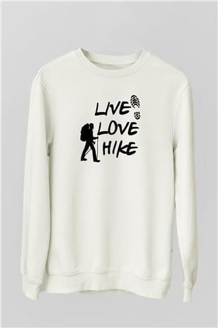 Doğa Yürüyüşü Baskılı Unisex Ekru Sweatshirt