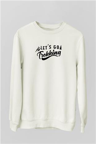 Doğa Yürüyüşü Baskılı Unisex Ekru Sweatshirt