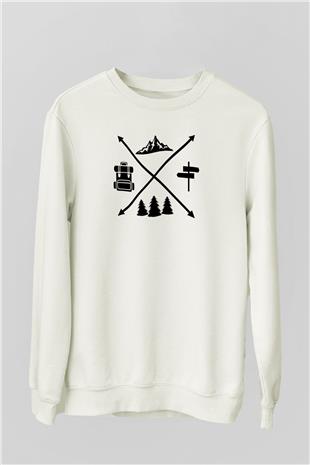 Doğa Yürüyüşü Baskılı Unisex Ekru Sweatshirt