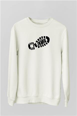 Doğa Yürüyüşü Baskılı Unisex Ekru Sweatshirt
