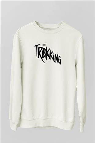 Doğa Yürüyüşü Baskılı Unisex Ekru Sweatshirt