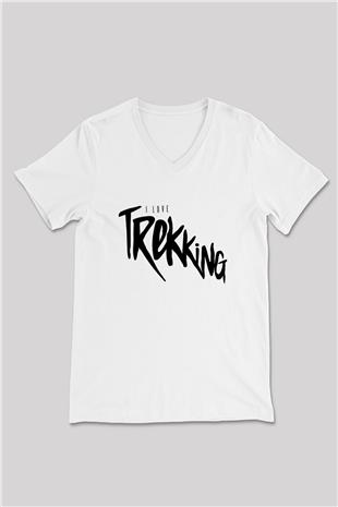 Doğa Yürüyüşü Baskılı Unisex V Yaka Tişört - Tshirt