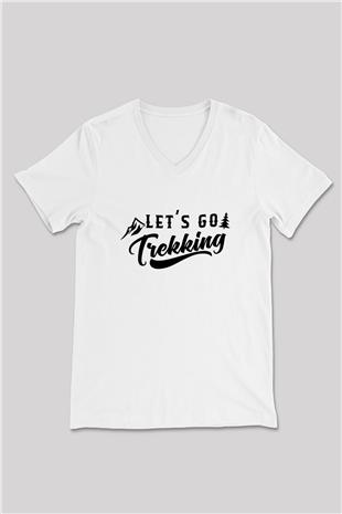 Doğa Yürüyüşü Baskılı Unisex V Yaka Tişört - Tshirt
