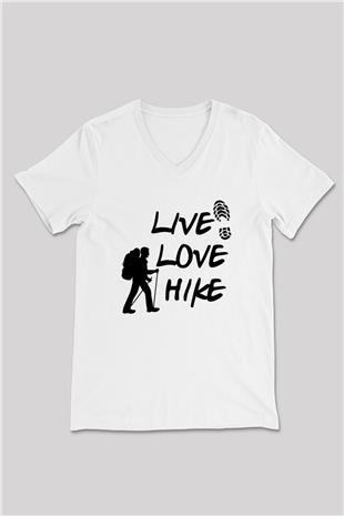 Doğa Yürüyüşü Baskılı Unisex V Yaka Tişört - Tshirt