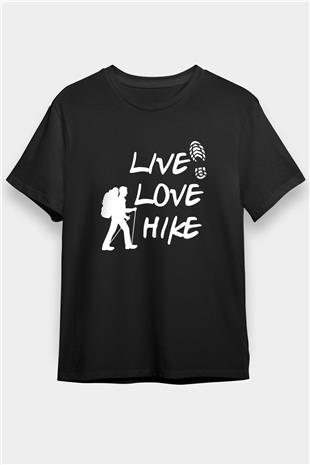 Doğa Yürüyüşü - Trekking Baskılı Unisex Siyah Tişört - Tshirt