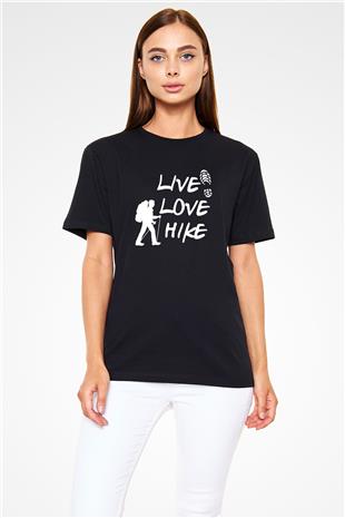 Doğa Yürüyüşü - Trekking Baskılı Unisex Siyah Tişört - Tshirt
