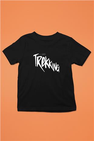 Doğa Yürüyüşü - Trekking Baskılı Unisex Siyah Çocuk Tİşörtü - Tshirt