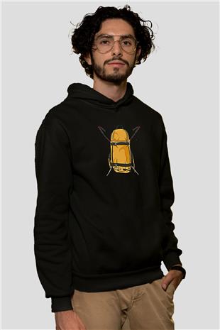 Doğa Yürüyüşü - Trekking Baskılı Unisex Siyah Kapüşonlu Sweatshirt