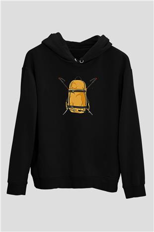 Doğa Yürüyüşü - Trekking Baskılı Unisex Siyah Kapüşonlu Sweatshirt