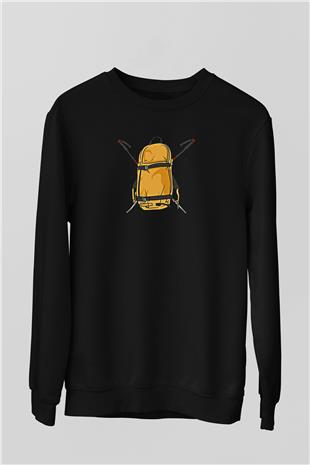 Doğa Yürüyüşü - Trekking Baskılı Unisex Siyah Sweatshirt