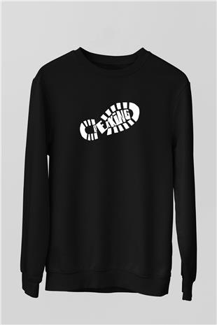 Doğa Yürüyüşü - Trekking Baskılı Unisex Siyah Sweatshirt