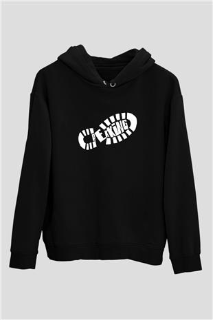 Doğa Yürüyüşü - Trekking Baskılı Unisex Siyah Kapüşonlu Sweatshirt