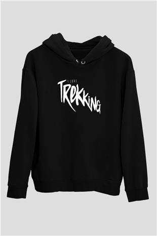 Doğa Yürüyüşü - Trekking Baskılı Unisex Siyah Kapüşonlu Sweatshirt