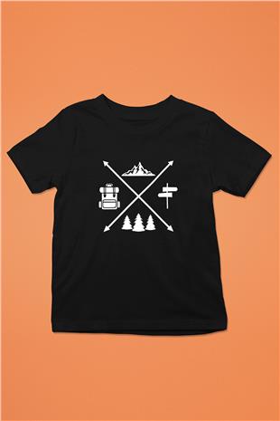 Doğa Yürüyüşü - Trekking Baskılı Unisex Siyah Çocuk Tİşörtü - Tshirt