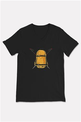 Doğa Yürüyüşü - Trekking Baskılı Unisex Siyah V Yaka Tişört