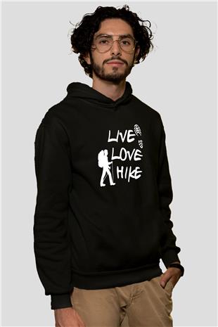 Doğa Yürüyüşü - Trekking Baskılı Unisex Siyah Kapüşonlu Sweatshirt