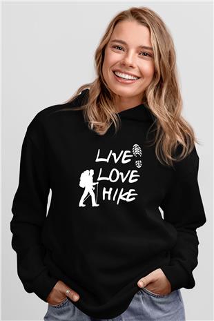 Doğa Yürüyüşü - Trekking Baskılı Unisex Siyah Kapüşonlu Sweatshirt