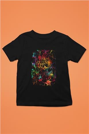 Doğal Ağlar Beyin Baskılı Unisex Siyah Çocuk Tişörtü - Tshirt