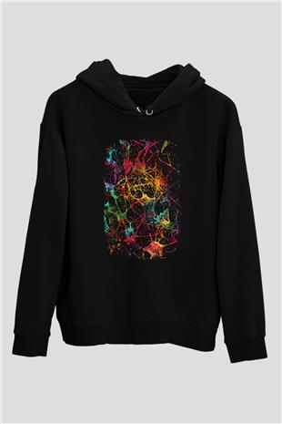 Doğal Ağlar Beyin Baskılı Unisex Siyah Hoodie