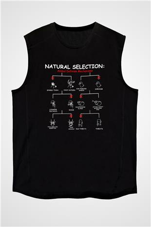 Doğal Seleksiyon Baskılı Unisex Kolsuz Siyah Tişört - Tshirt
