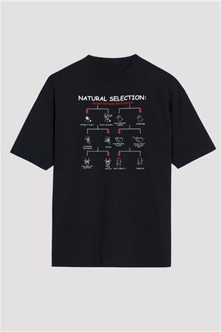 Doğal Seleksiyon Baskılı Unisex Oversize Tişört - Tshirt