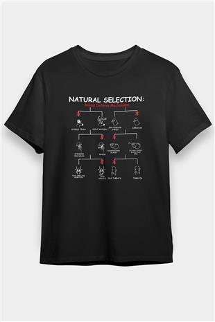 Doğal Seleksiyon Baskılı Unisex Siyah Tişört - Tshirt