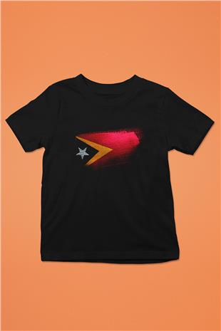 Doğu Timor - East Timor Bayrağı Baskılı Unisex Siyah Çocuk Tişörtü