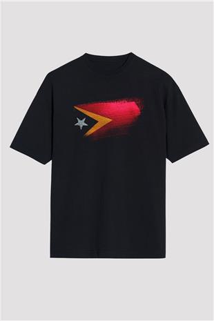 Doğu Timor - East Timor Bayrağı Baskılı Unisex Siyah Oversize Tişört
