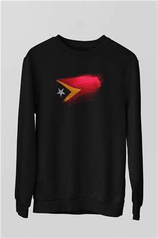 Doğu Timor - East Timor Bayrağı Baskılı Unisex Siyah Sweatshirt