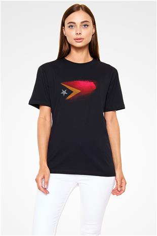 Doğu Timor - East Timor Bayrağı Baskılı Unisex Siyah Tişört