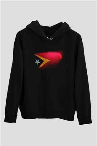 Doğu Timor - East Timor Bayrağı Baskılı Unisex Siyah Hoodie