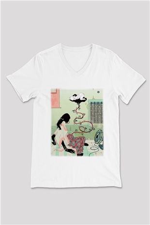 Doğum uzmanı Beyaz Unisex V Yaka Tişört T-Shirt