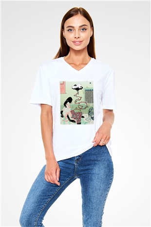 Doğum uzmanı Beyaz Unisex V Yaka Tişört T-Shirt