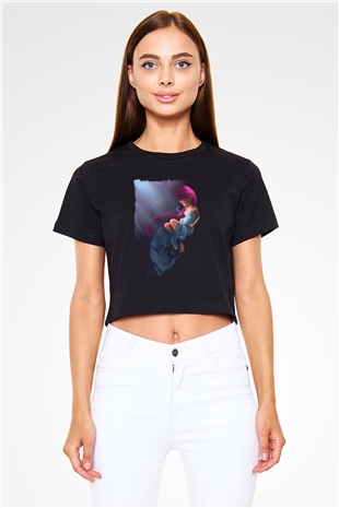 Doğum uzmanı Siyah  Crop Top Tişört