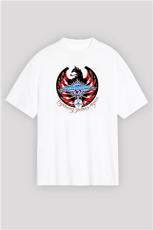 Dokken Baskılı Unisex Beyaz Oversize Tişört
