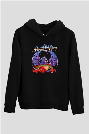Dokken Baskılı Unisex Siyah Kapüşonlu Sweatshirt
