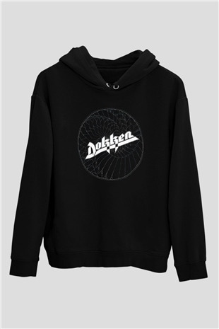 Dokken Baskılı Unisex Siyah Kapüşonlu Sweatshirt