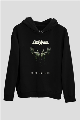 Dokken Baskılı Unisex Siyah Kapüşonlu Sweatshirt