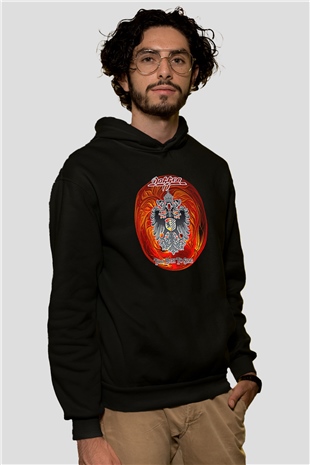 Dokken Baskılı Unisex Siyah Kapüşonlu Sweatshirt